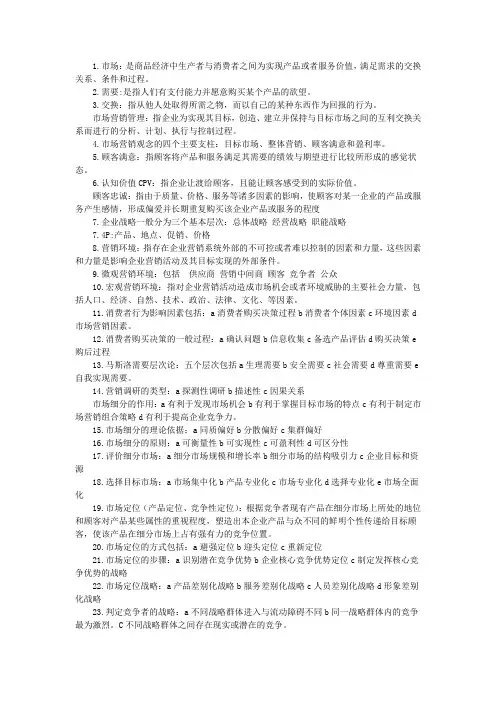 市场营销学名词解释