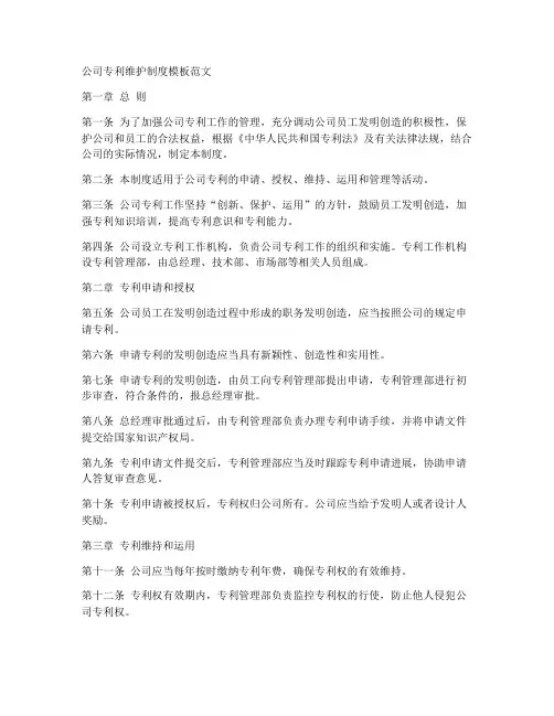公司专利维护制度模板范文
