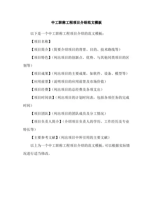 中工职称工程项目介绍范文模板