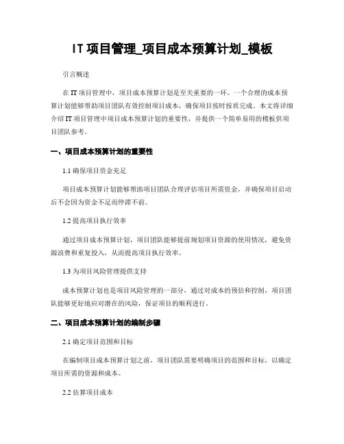 IT项目管理_项目成本预算计划_模板