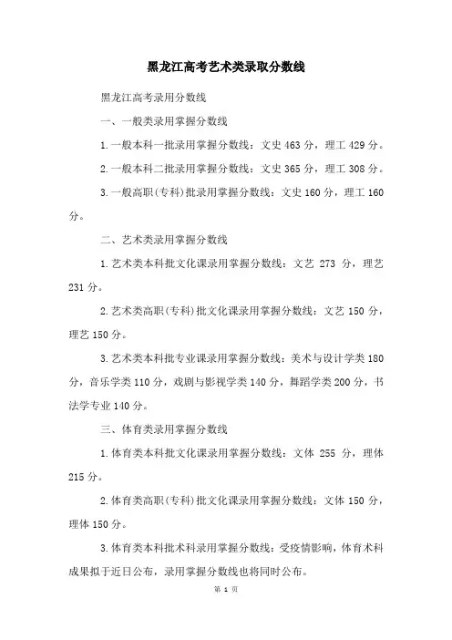 黑龙江高考艺术类录取分数线