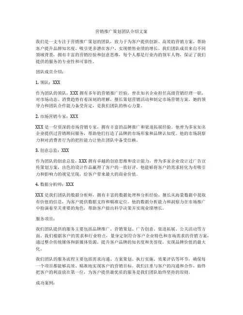营销推广策划团队介绍文案