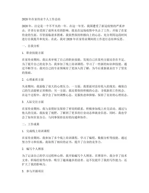 2020年在家待业个人工作总结