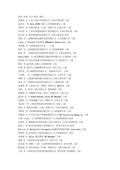 上海地区人事名单