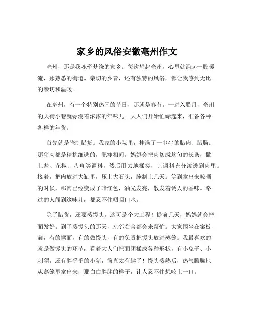 家乡的风俗安徽毫州作文