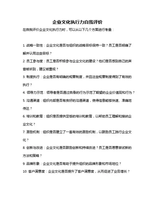 企业文化执行力自我评价