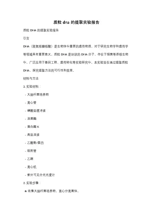 质粒dna的提取实验报告