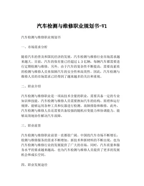 汽车检测与维修职业规划书-V1