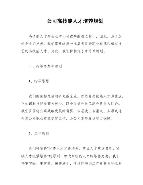 公司高技能人才培养规划