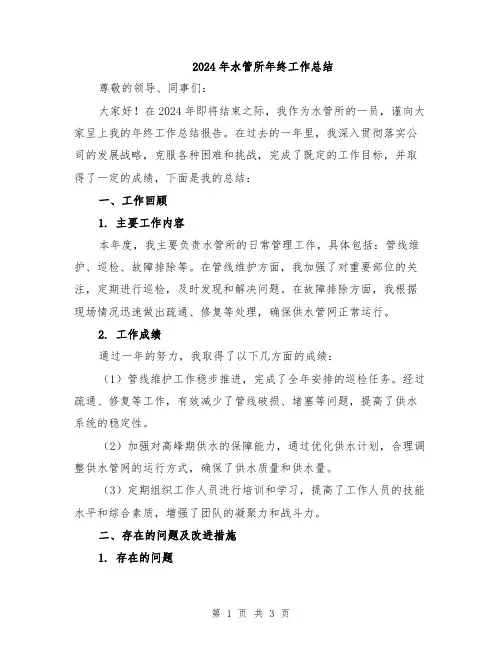 2024年水管所年终工作总结