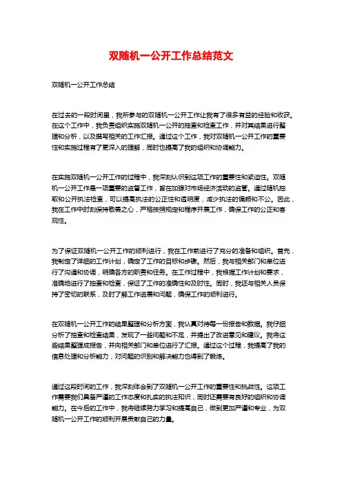 双随机一公开工作总结范文