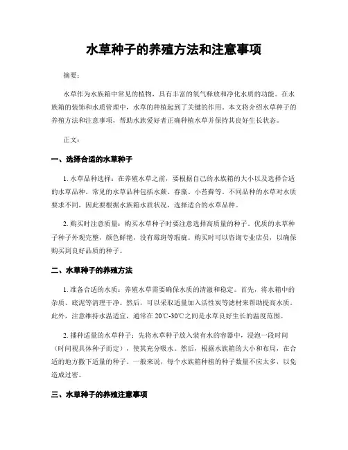 水草种子的养殖方法和注意事项
