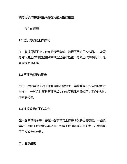 领导班子严格组织生活存在问题及整改措施