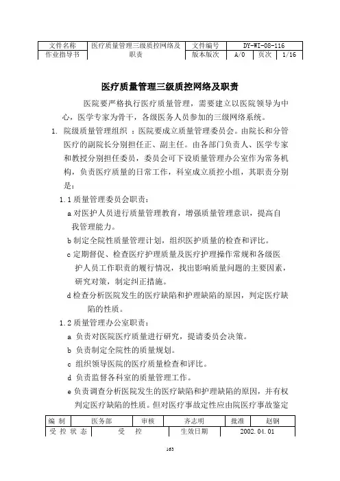 医疗质量管理三级质空网络及职责