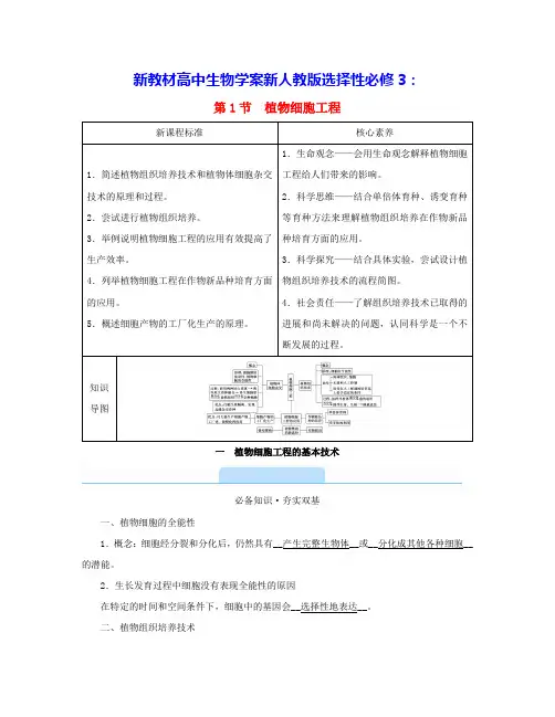 新教材高中生物第2章植物细胞工程1植物细胞工程的基本技术学案新人教版选择性必修3(含答案)