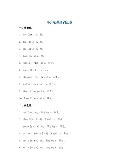 小升初英语词汇表