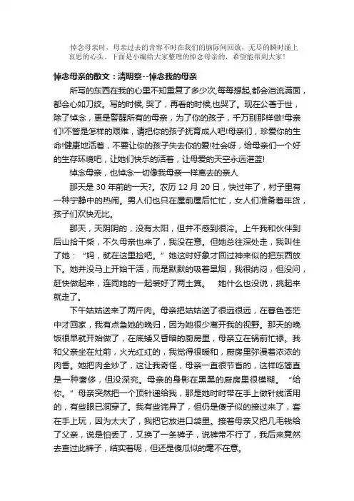 散文：悼念母亲的散文伤感怀念文章