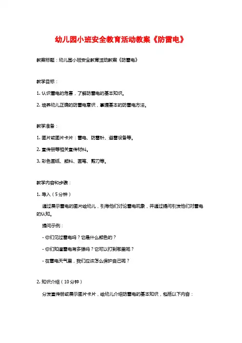 幼儿园小班安全教育活动教案《防雷电》 (2)