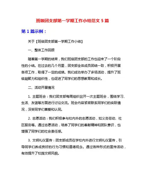 班级团支部第一学期工作小结范文5篇