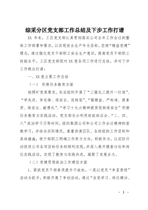 综采分区党支部工作总结及下步工作打谱