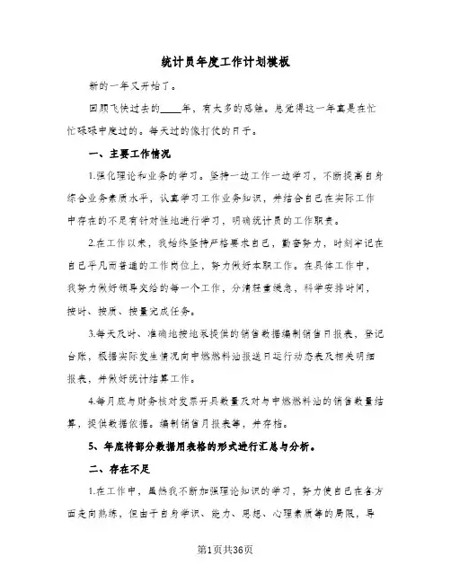 2024年统计员年度工作计划模板（八篇）
