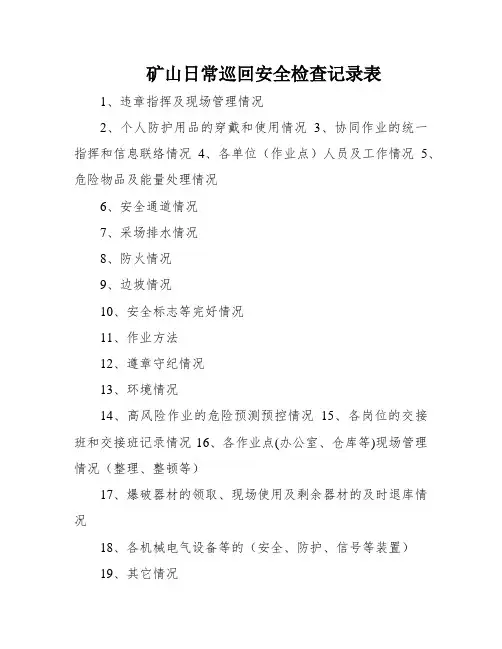 矿山日常巡回安全检查记录表