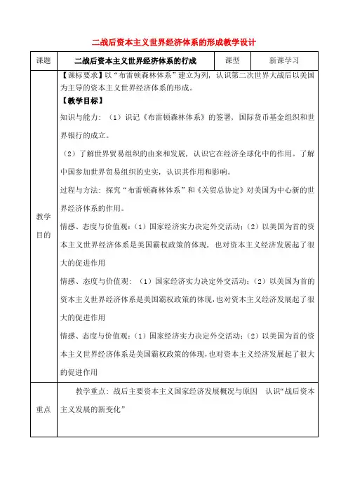 高二历史二战后资本主义世界经济体系的形成教学设计[1]