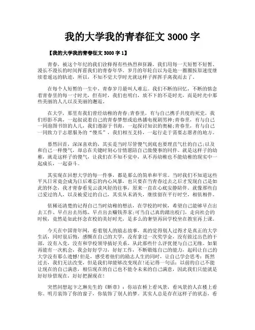 我的大学我的青春征文3000字