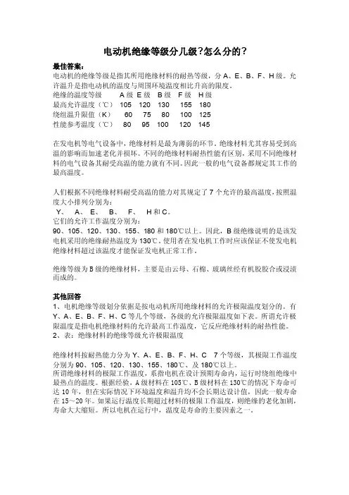 电动机绝缘等级分几级？
