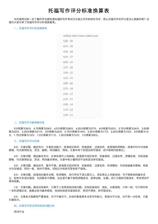 托福写作评分标准换算表