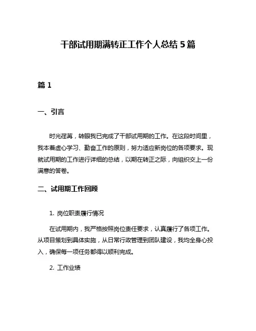 干部试用期满转正工作个人总结5篇