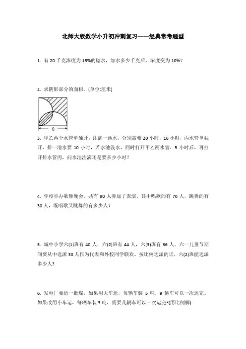 北师大版数学小升初冲刺复习——经典常考题型