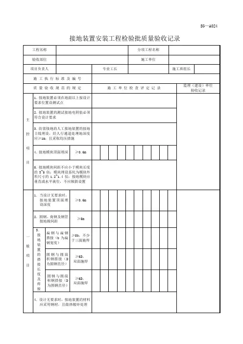 四川-接地装置安装工程检验批质量验收记录 SG-A024
