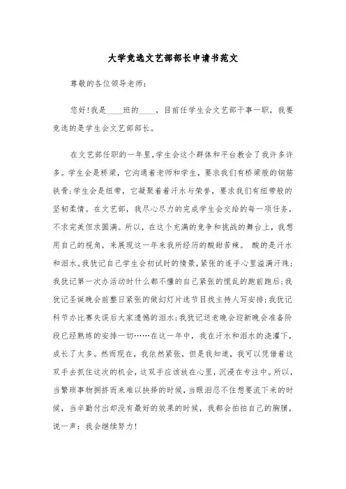 大学竞选文艺部部长申请书范文(2篇)