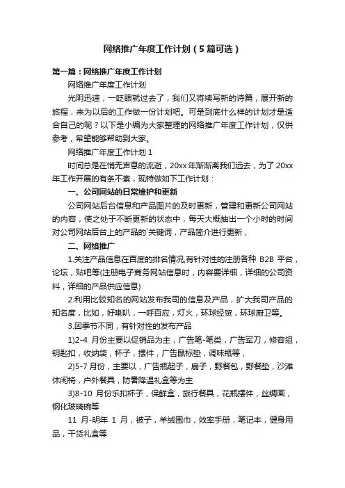 网络推广年度工作计划（5篇可选）