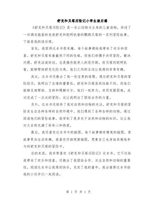 舒克和贝塔历险记小学生读后感