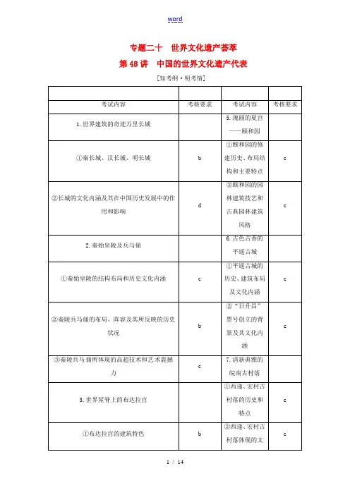 新人教版高考历史学业水平考试 专题二十 世界文化遗产荟萃 第48讲 中国的世界文化遗产代表(含解析)