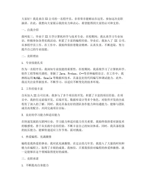 程序员竞职演讲稿范文