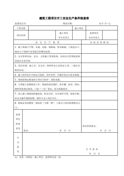 安5-2-1建筑工程项目开工安全生产条件检查表