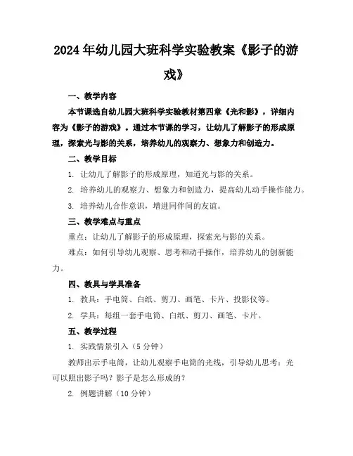 2024年幼儿园大班科学实验教案《影子的游戏》