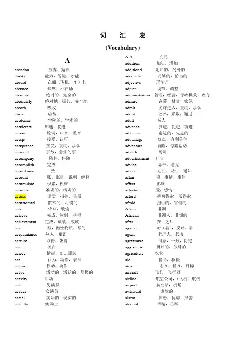 北京地区成人本科学位英语考试大纲词汇表22061