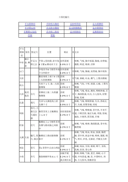 十四经腧穴定位主治