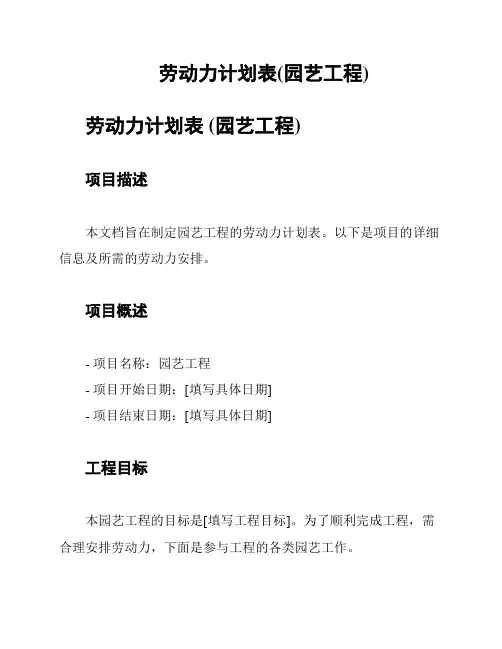 劳动力计划表(园艺工程)