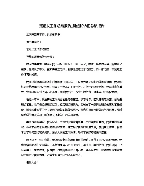 班组长工作总结报告_班组长转正总结报告