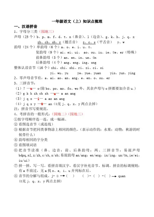 人教版一年级上册语文期末复习知识点梳理