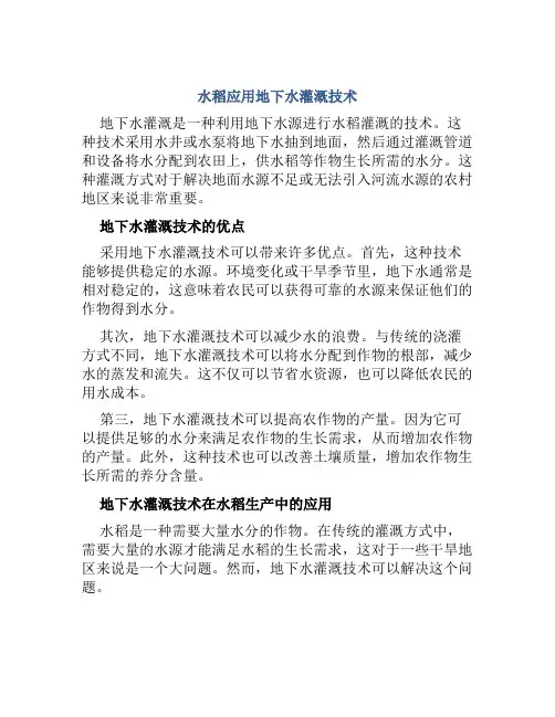 水稻应用地下水灌溉技术