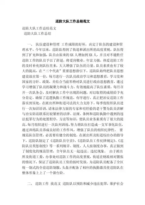 巡防大队工作总结范文（完整版）