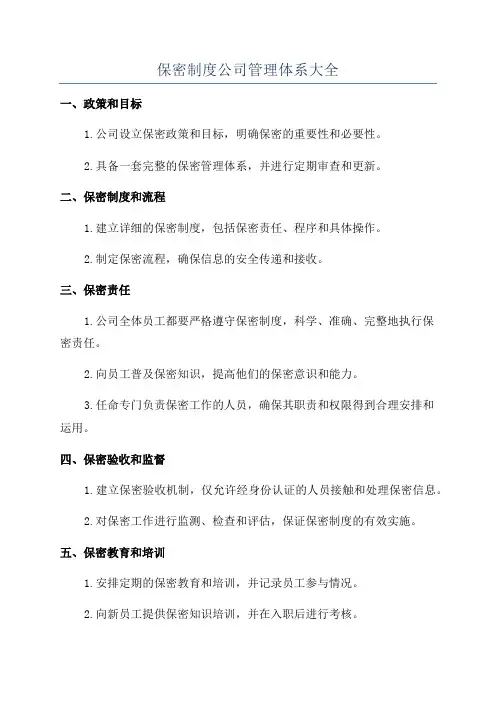 保密制度公司管理体系大全