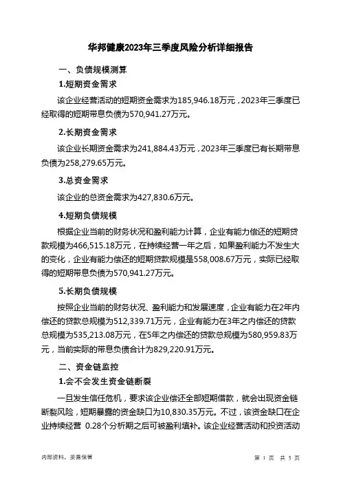 002004华邦健康2023年三季度财务风险分析详细报告