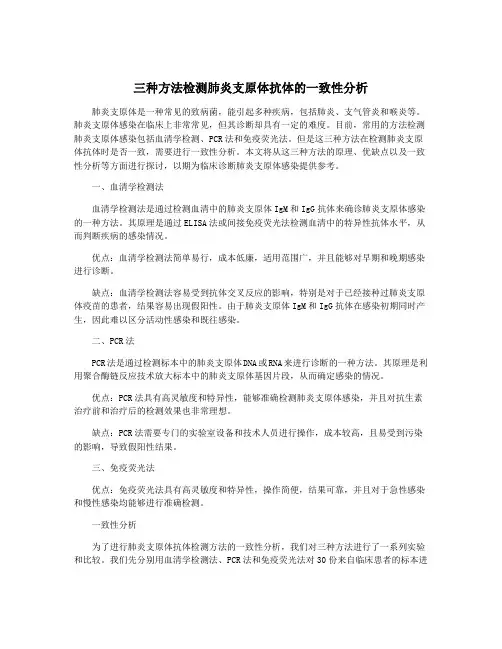 三种方法检测肺炎支原体抗体的一致性分析